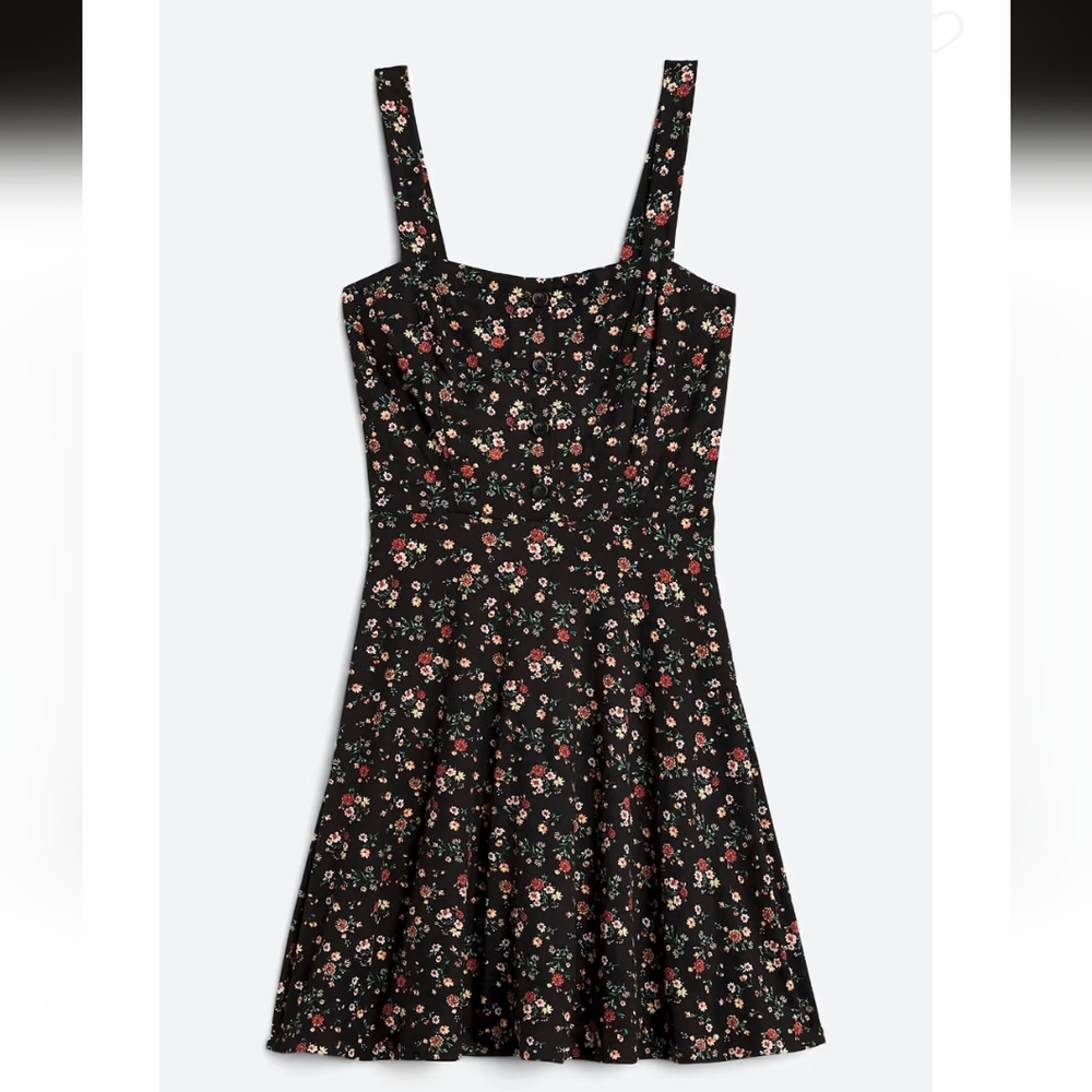 Black Ditsy Floral Mini Dress EUC